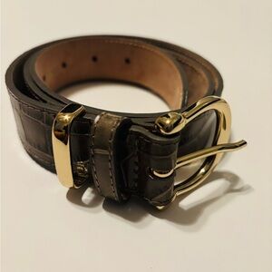 Women’s Olive Green Leather Belt with Gold Buckle